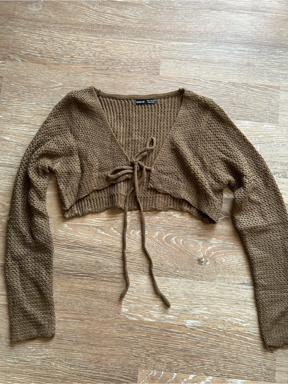 Brown Knit Tie-Front Cropped Cardigan
